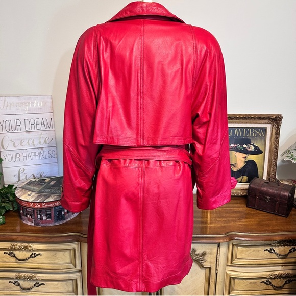 Vintage LNR Red Leather Double Breasted Trench Coat - Picture 6 of 15